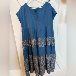 Blue Tiered V-Neck Women's Dress